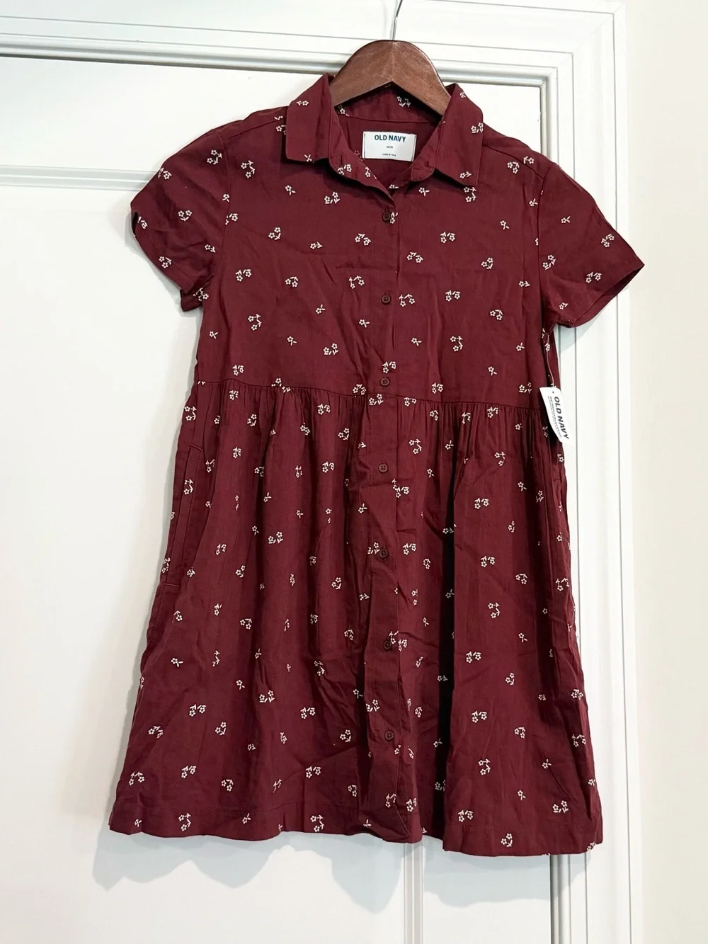 NWT Old Navy Burgundy Short-Sleeve Shirt Dress
